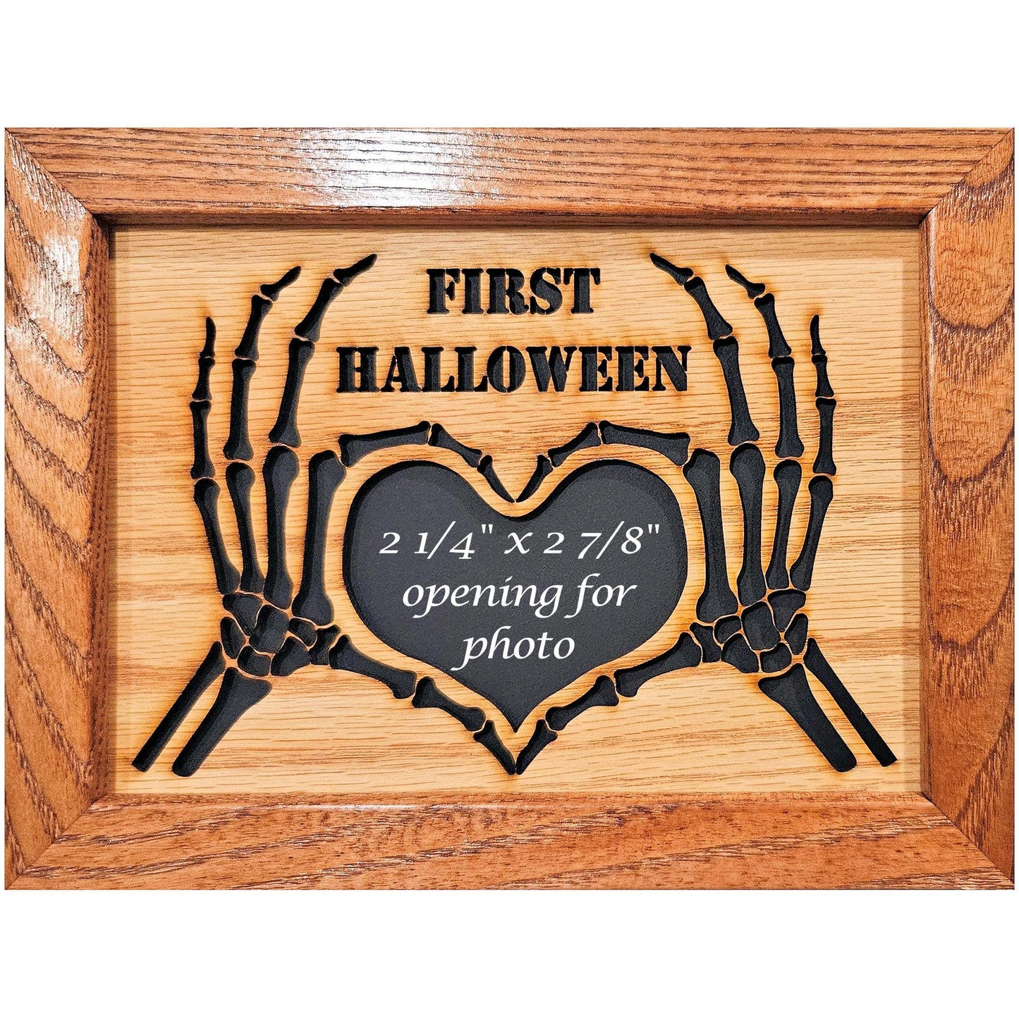 5x7 First Halloween Skeleton Heart Hands Picture Frame for 2 1/4" x 2 7/8" opening for Photo - Love is Spooky - Halloween Decor