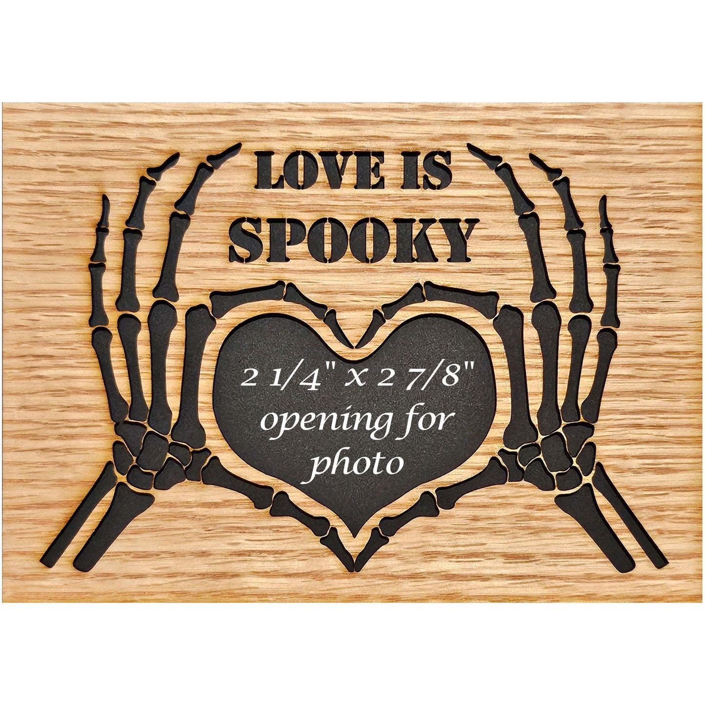 5x7 First Halloween Skeleton Heart Hands Picture Frame for 2 1/4" x 2 7/8" opening for Photo - Love is Spooky - Halloween Decor