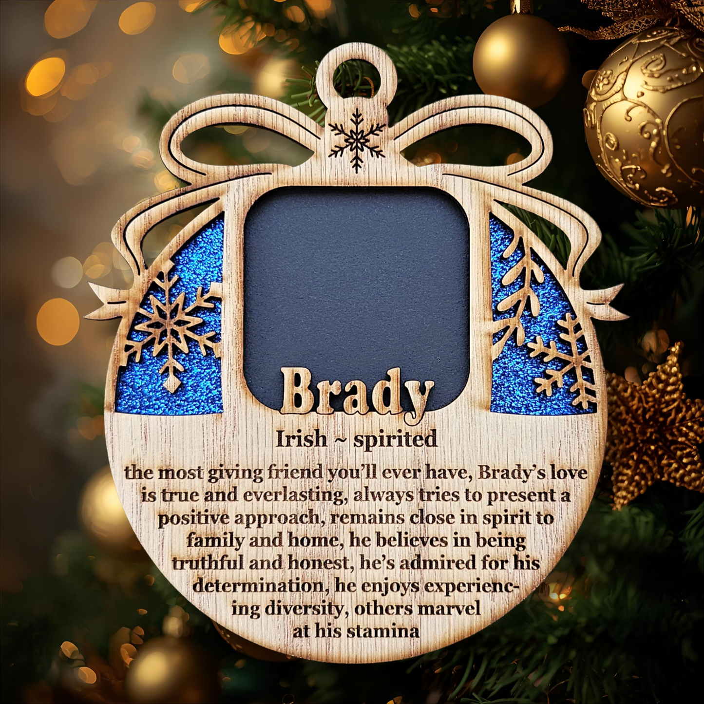 5" Personalized Name Meaning Christmas Ornament Picture Frame | 2x2 photo opening | Custom Frame Gift for Parents & Grandparents | Keepsake | Red