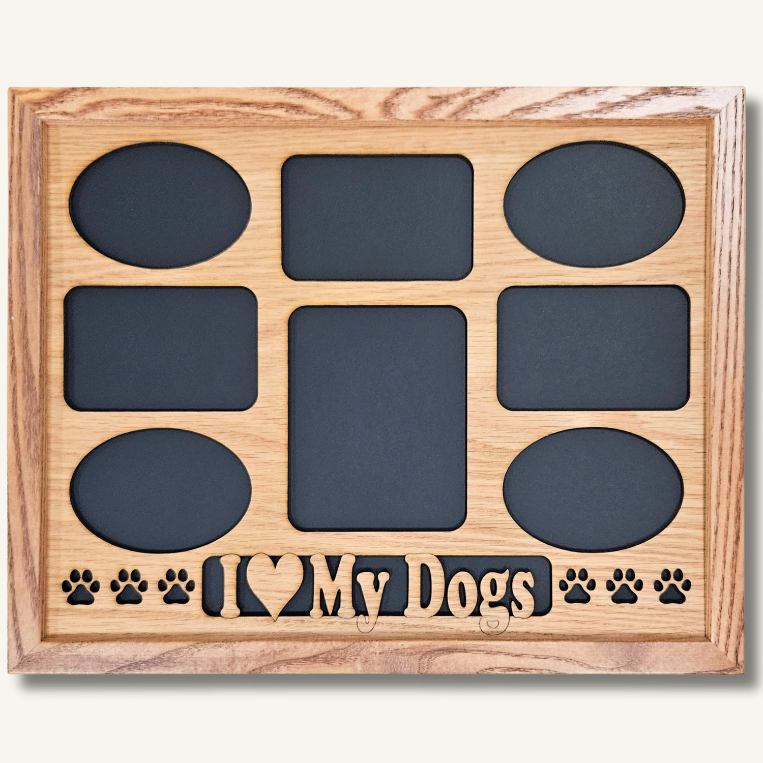 Personalized wooden pet picture frame with engraved name and paw print cutouts – custom photo display for dogs or cats