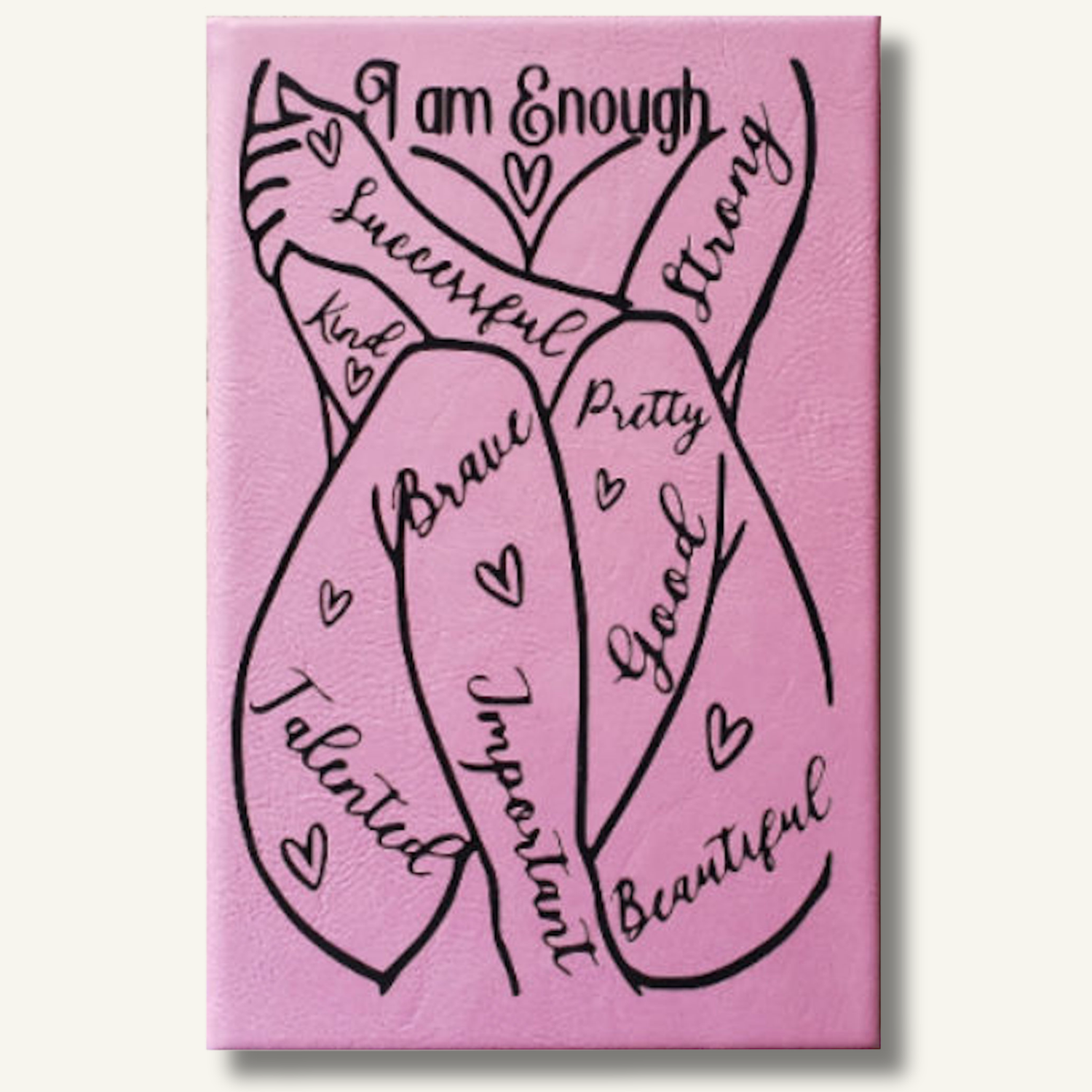 Leatherette personalized journal with engraved inspirational design