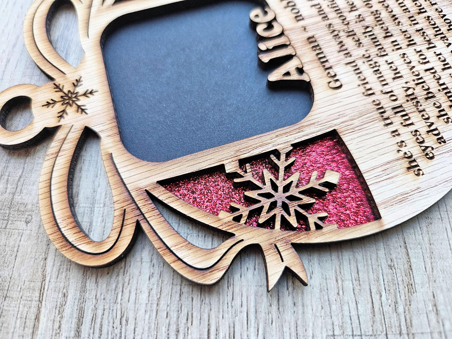 5" Personalized Name Meaning Christmas Ornament Picture Frame | 2x2 photo opening | Custom Frame Gift for Parents & Grandparents | Keepsake | Red