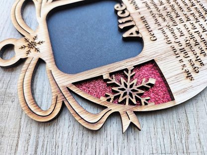 5" Personalized Name Meaning Christmas Ornament Picture Frame | 2x2 photo opening | Custom Frame Gift for Parents & Grandparents | Keepsake | Red