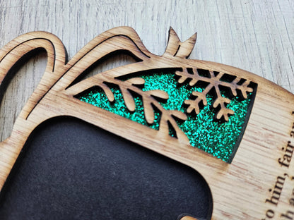 5" Name Meaning Christmas Ornament - Personalized Name Frame - 2x2 photo opening - Wallet Picture Frame Ornament - Grandparent Gift - Green