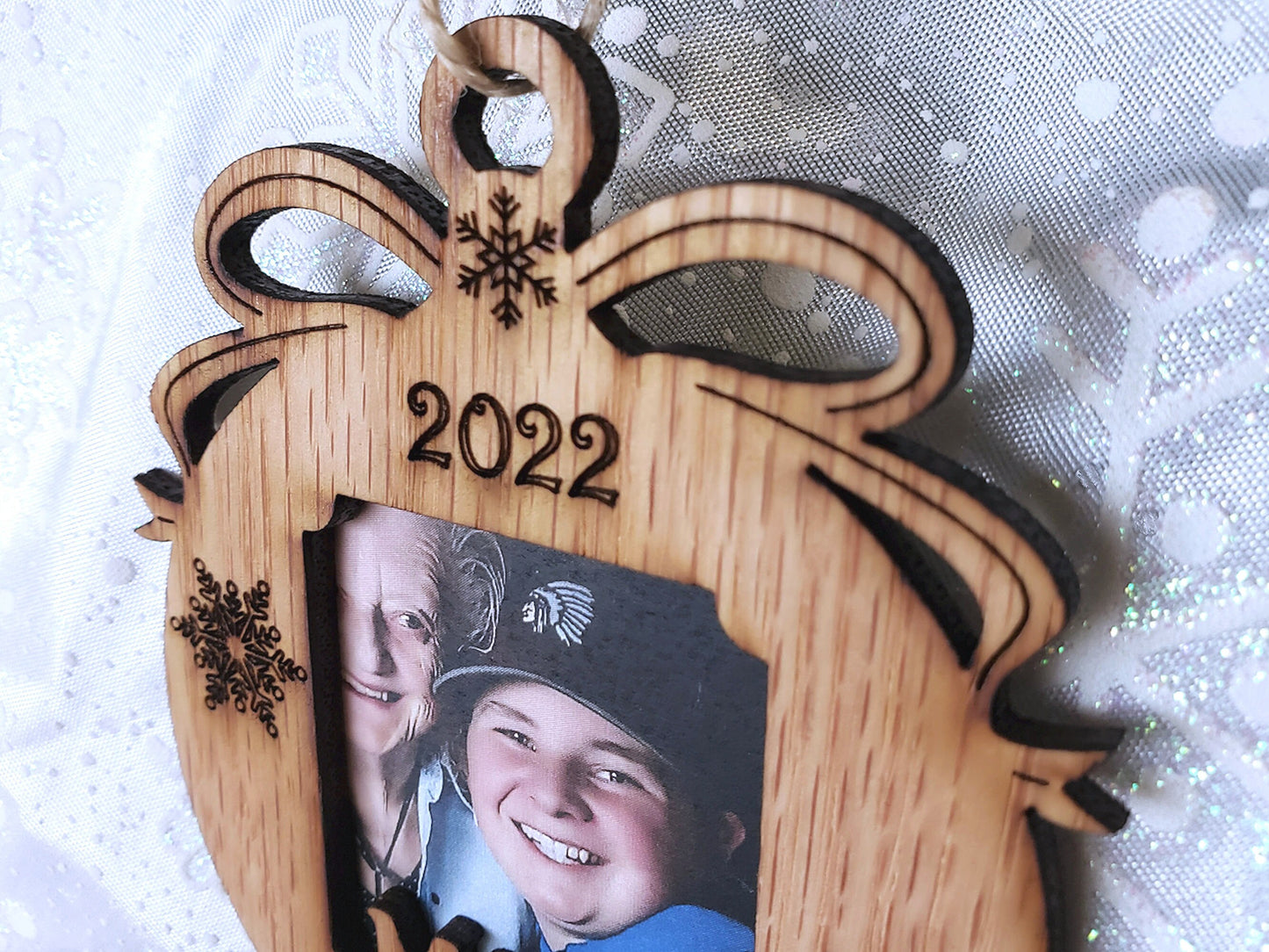 3" Personalized Christmas Ornament with Name | Ornament Photo Frame | Custom Wooden Picture Frame Keepsake | Gift for Parents & Grandparents