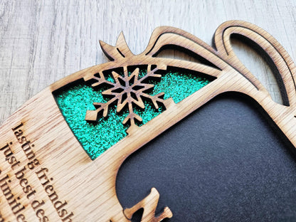 5" Name Meaning Christmas Ornament - Personalized Name Frame - 2x2 photo opening - Wallet Picture Frame Ornament - Grandparent Gift - Green