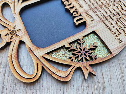 5" Name Meaning Christmas Ornament - Personalized Name Frame - 2x2 photo opening - Wallet Picture Frame Ornament - Grandparent Gift - Gold