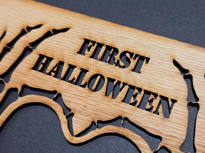 5x7 Love Is Spooky Skeleton Heart Hands Picture Frame with 2 1/4" x 2 7/8" opening for Photo - First Halloween - Halloween Decor