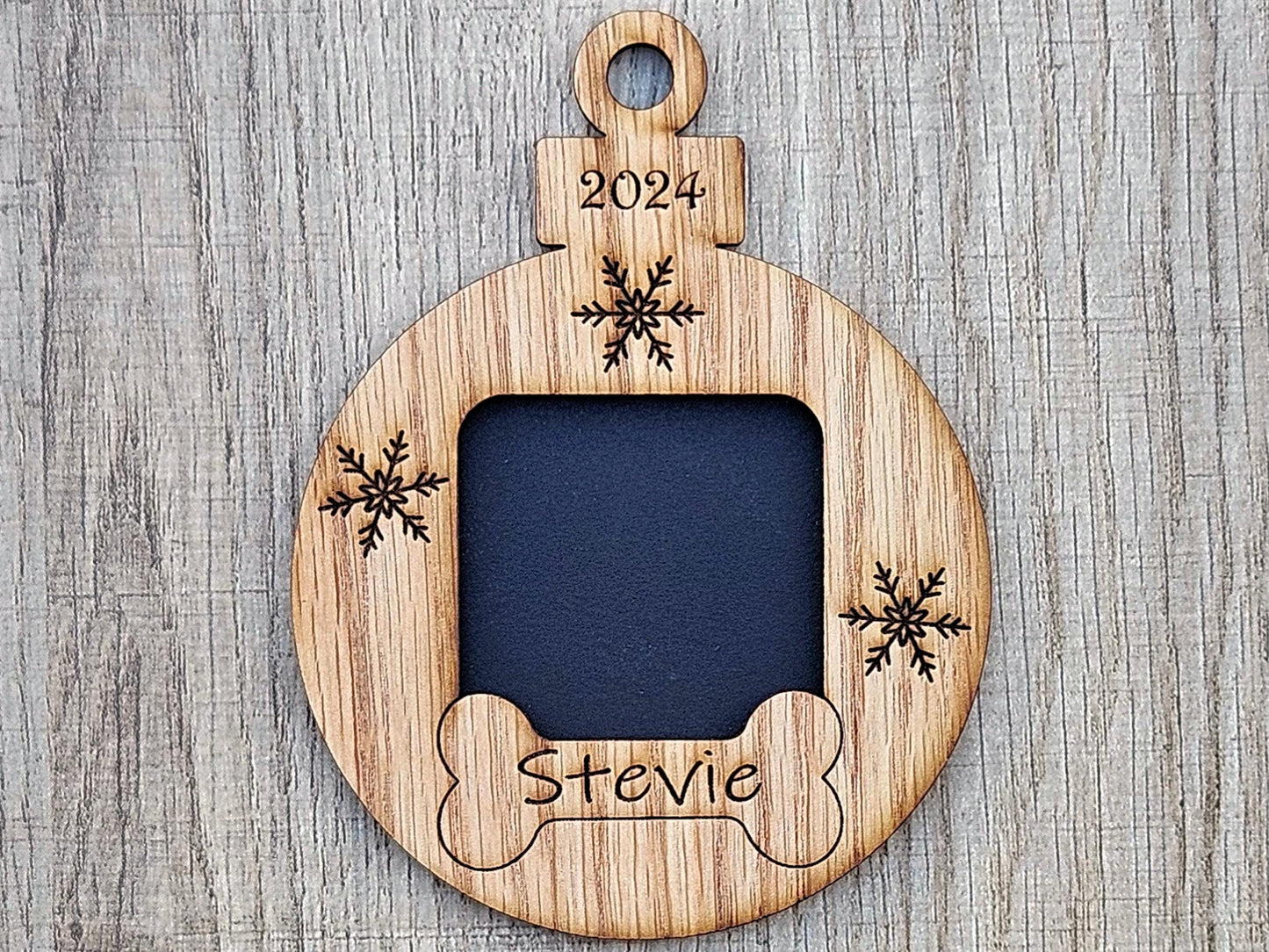 3" Personalized Dog First Christmas Ornament | Ornament Photo Frame | Custom Puppy Keepsake with Name and Year | Engraved Wooden Pet Gift
