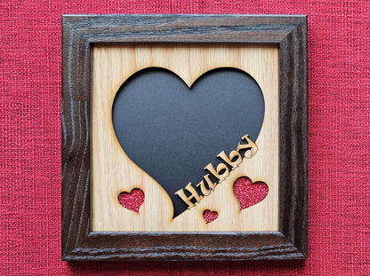 5x5 Hubby Picture Frame for 4x4 photo - Heart Shaped - Hubby and Wifey - Valentines Day Gift - Anniversary Gift - Wedding Gift for Couple