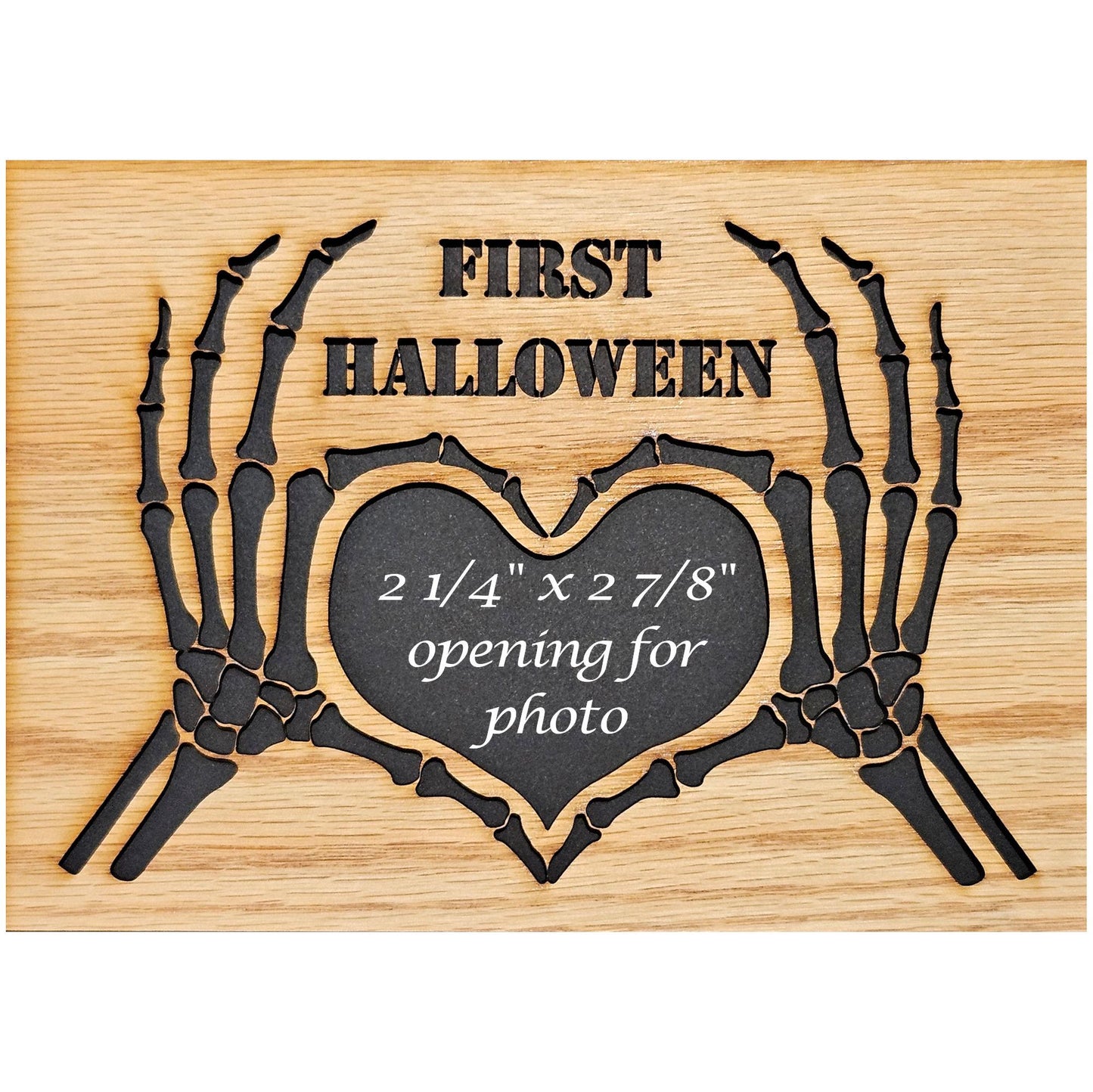 5x7 First Halloween Skeleton Heart Hands Picture Frame for 2 1/4" x 2 7/8" opening for Photo - Love is Spooky - Halloween Decor