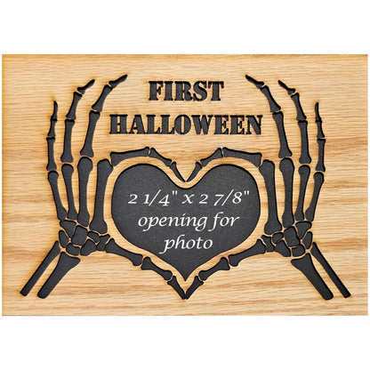 5x7 First Halloween Skeleton Heart Hands Picture Frame for 2 1/4" x 2 7/8" opening for Photo - Love is Spooky - Halloween Decor