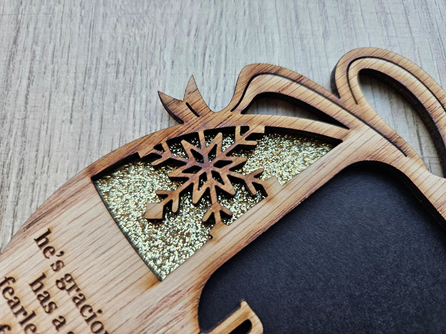 5" Name Meaning Christmas Ornament - Personalized Name Frame - 2x2 photo opening - Wallet Picture Frame Ornament - Grandparent Gift - Gold