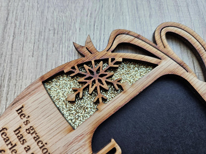 5" Name Meaning Christmas Ornament - Personalized Name Frame - 2x2 photo opening - Wallet Picture Frame Ornament - Grandparent Gift - Gold