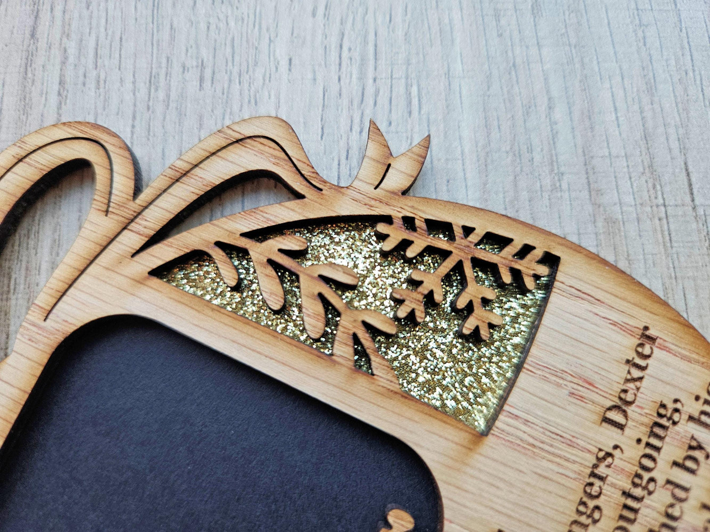 5" Name Meaning Christmas Ornament - Personalized Name Frame - 2x2 photo opening - Wallet Picture Frame Ornament - Grandparent Gift - Gold