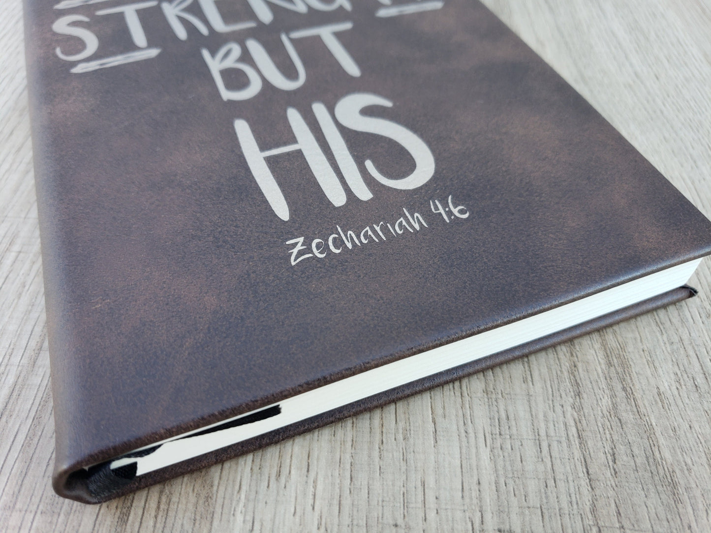 Not By My Strength But His Leather Journal - Motivational Journal with lined paper - Christian Scripture Cross Gift