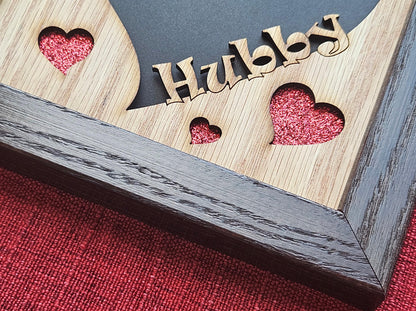 5x5 Hubby Picture Frame for 4x4 photo - Heart Shaped - Hubby and Wifey - Valentines Day Gift - Anniversary Gift - Wedding Gift for Couple