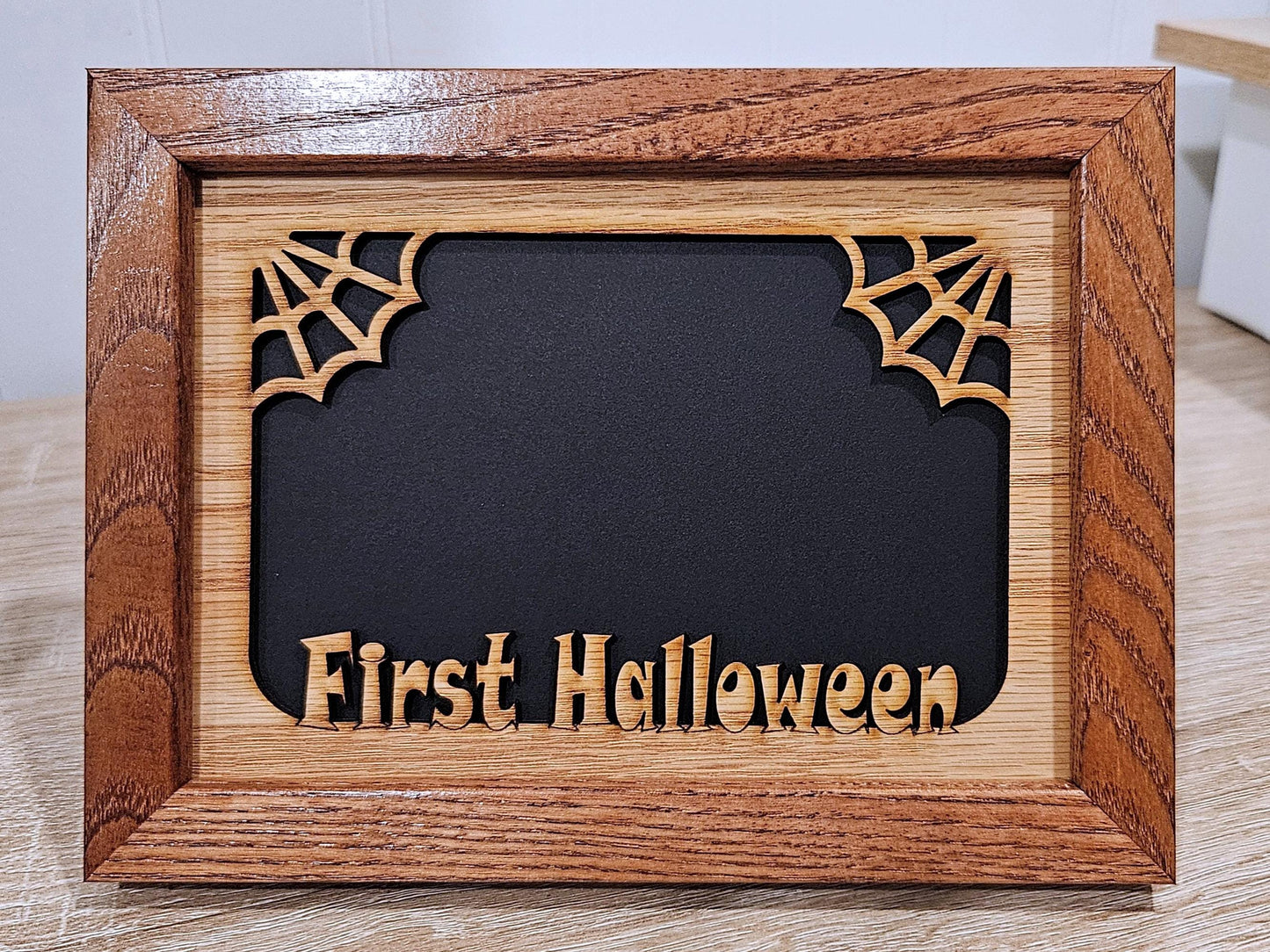 5x7 First Halloween Picture Frame for 4x6 Photo - Halloween Home Decoration - Spider Web - Cobweb - Halloween Gift for New Mother -landscape