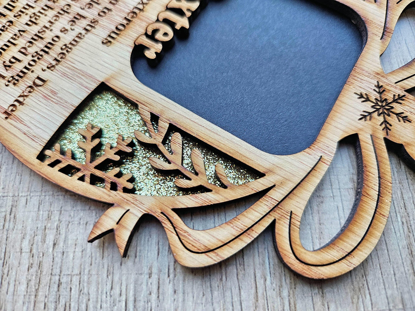 5" Name Meaning Christmas Ornament - Personalized Name Frame - 2x2 photo opening - Wallet Picture Frame Ornament - Grandparent Gift - Gold