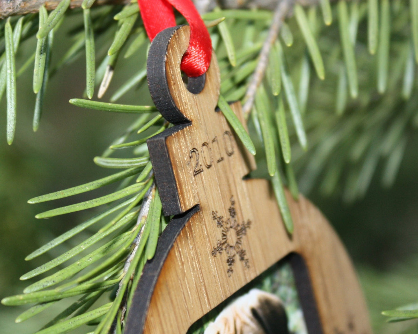 3" Personalized Dog First Christmas Ornament | Ornament Photo Frame | Custom Puppy Keepsake with Name and Year | Engraved Wooden Pet Gift