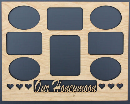 11x14 Honeymoon with Hearts Custom Wood Mat Collage for Photo - Picture frame