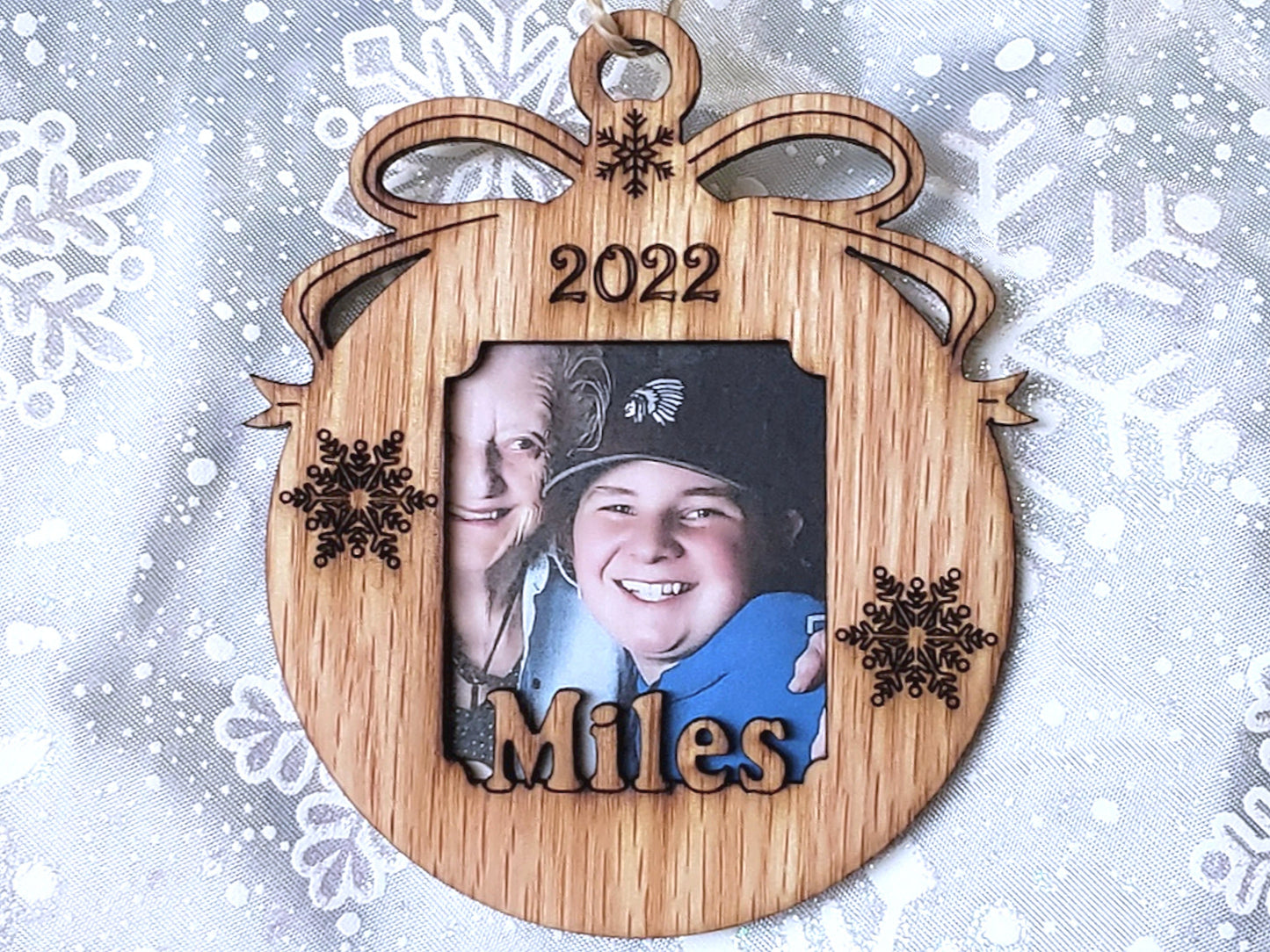 3" Personalized Christmas Ornament with Name | Ornament Photo Frame | Custom Wooden Picture Frame Keepsake | Gift for Parents & Grandparents
