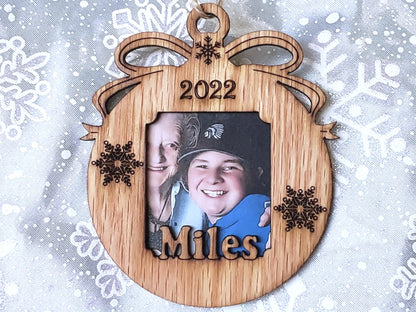 3" Personalized Christmas Ornament with Name | Ornament Photo Frame | Custom Wooden Picture Frame Keepsake | Gift for Parents & Grandparents