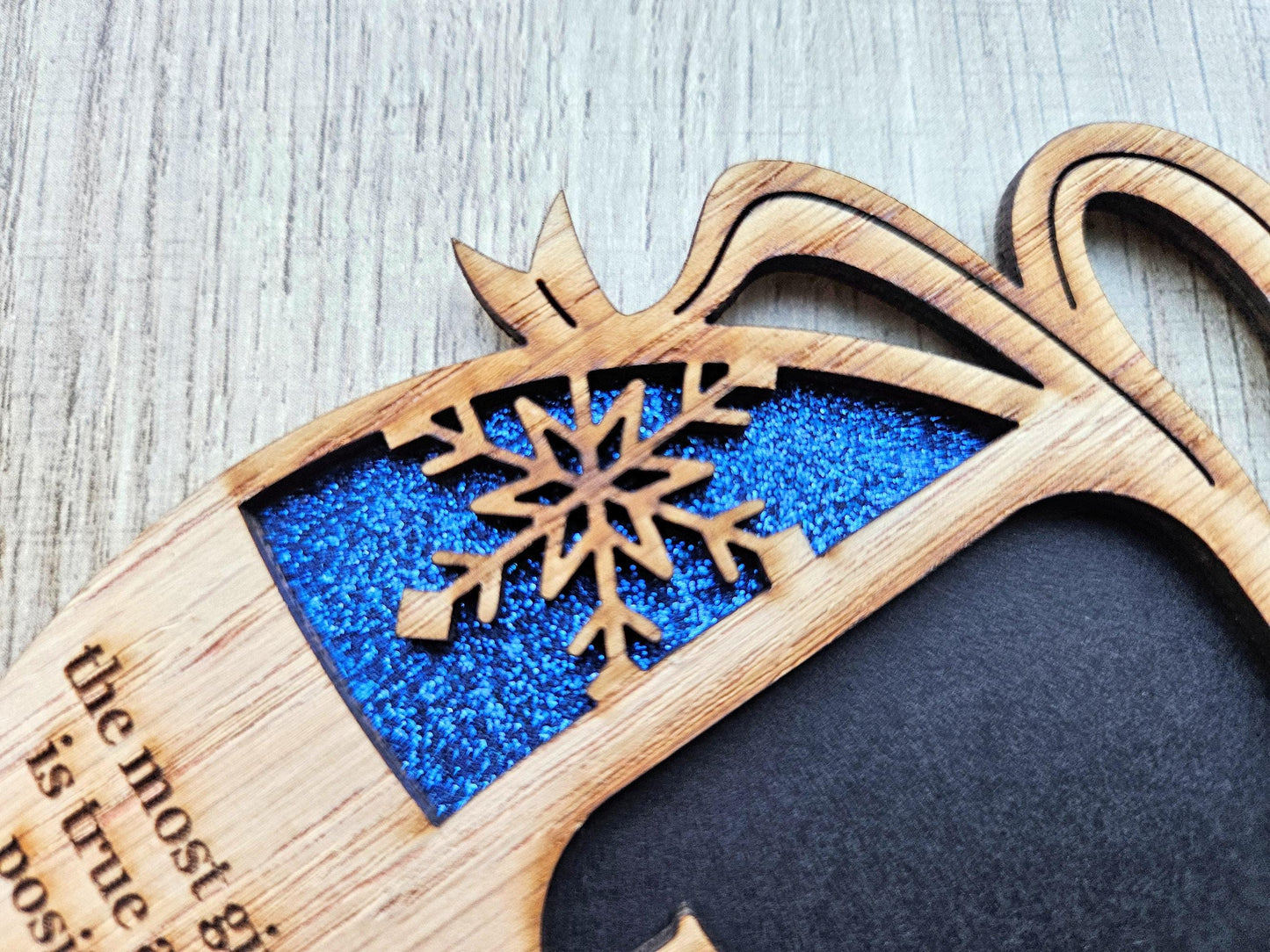 5" Name Meaning Christmas Ornament - Personalized Name Frame - 2x2 photo opening - Wallet Picture Frame Ornament - Grandparent Gift - Blue