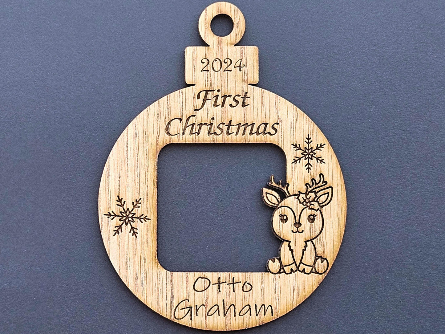 3" Baby’s First Christmas Ornament | Ornament Photo Frame | Personalized Name & Year | Custom Wooden Teddy Bear Holiday Keepsake