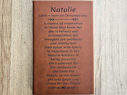 Leatherette Journal Personalized with Name Meaning - Lined Pages - comes in many colors including Rawhide - Journal for Women, Girls, Moms