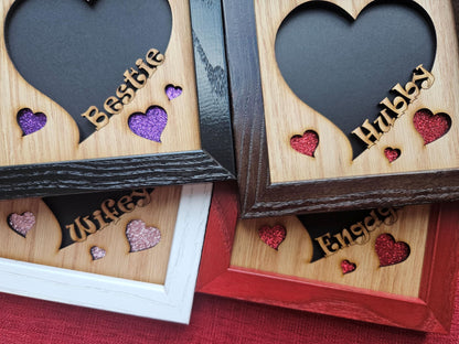 5x5 Hubby Picture Frame for 4x4 photo - Heart Shaped - Hubby and Wifey - Valentines Day Gift - Anniversary Gift - Wedding Gift for Couple