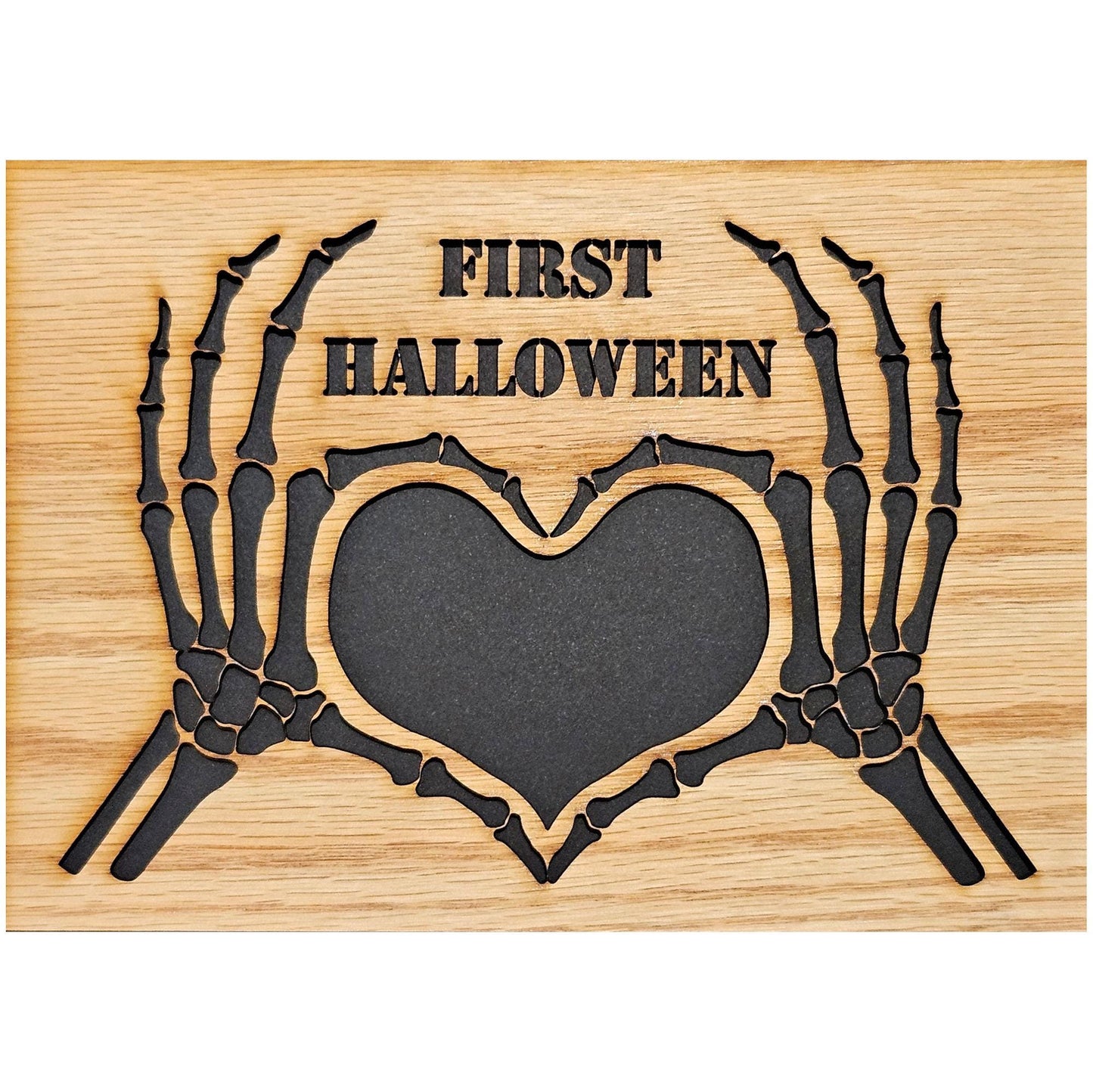 5x7 First Halloween Skeleton Heart Hands Picture Frame for 2 1/4" x 2 7/8" opening for Photo - Love is Spooky - Halloween Decor