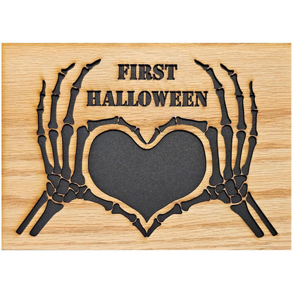 5x7 First Halloween Skeleton Heart Hands Picture Frame for 2 1/4" x 2 7/8" opening for Photo - Love is Spooky - Halloween Decor