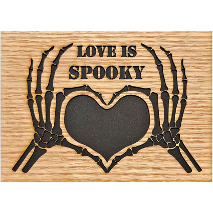 5x7 Love Is Spooky Skeleton Heart Hands Picture Frame with 2 1/4" x 2 7/8" opening for Photo - First Halloween - Halloween Decor
