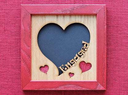 5x5 Engaged Picture Frame for 4x4 photo - Heart Shaped - Husband and Wife - Valentines Day Gift - Engagement Gift - Gift for Couple