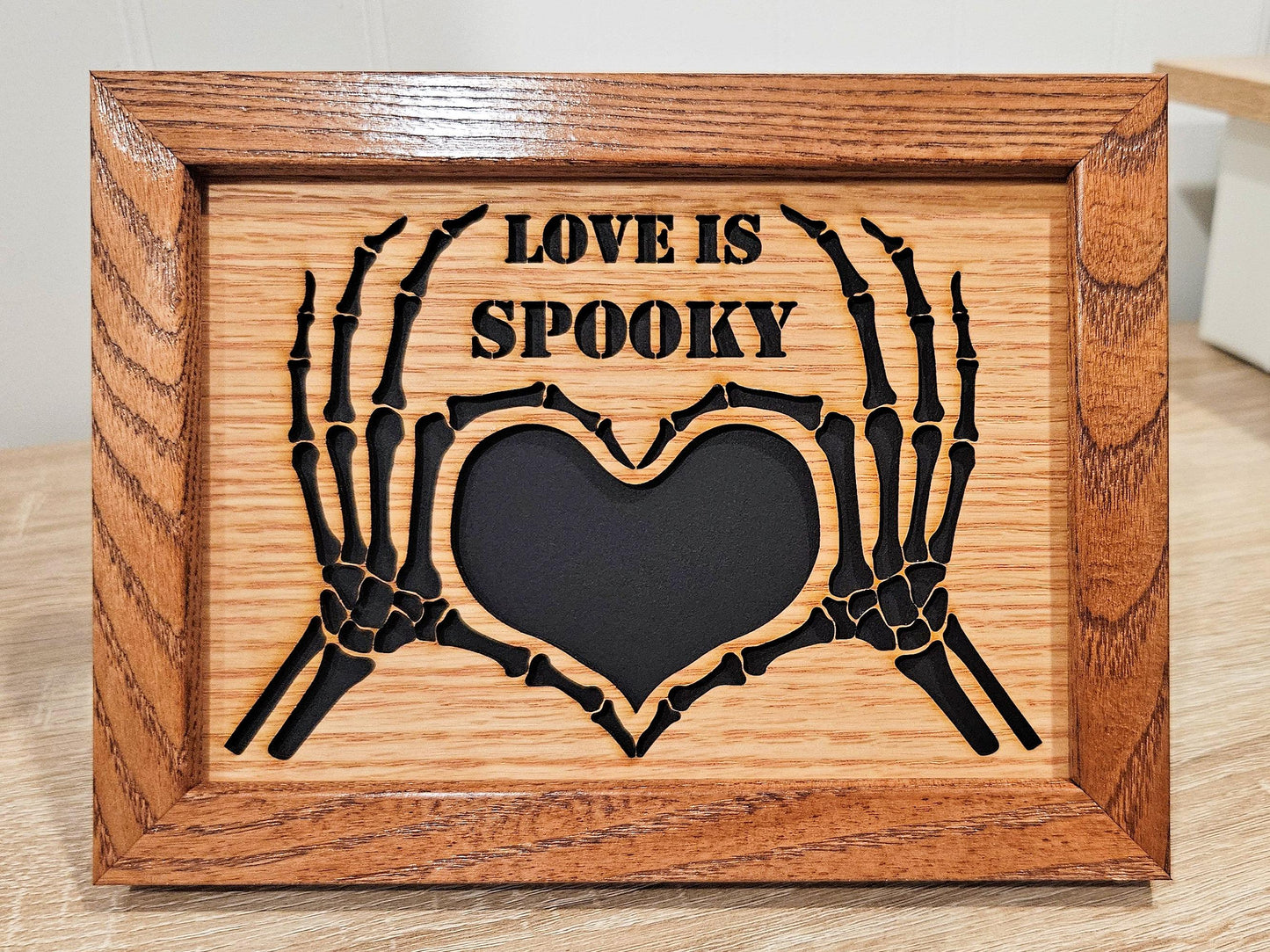5x7 Love Is Spooky Skeleton Heart Hands Picture Frame with 2 1/4" x 2 7/8" opening for Photo - First Halloween - Halloween Decor