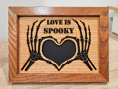5x7 Love Is Spooky Skeleton Heart Hands Picture Frame with 2 1/4" x 2 7/8" opening for Photo - First Halloween - Halloween Decor