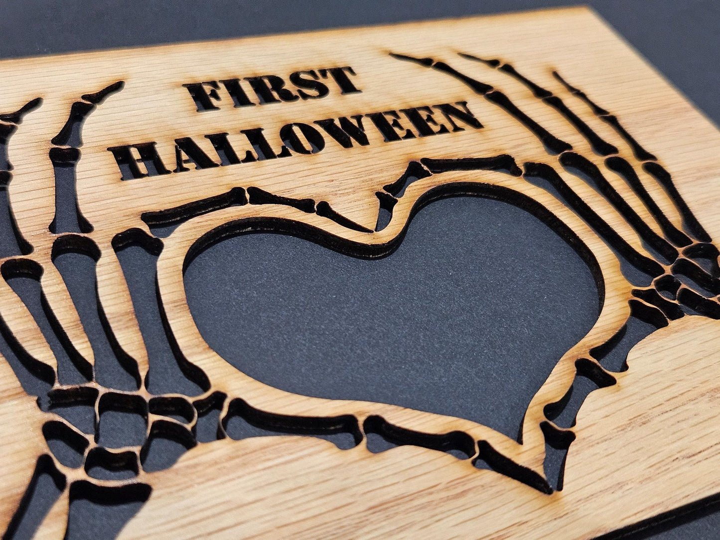 5x7 First Halloween Skeleton Heart Hands Picture Frame for 2 1/4" x 2 7/8" opening for Photo - Love is Spooky - Halloween Decor