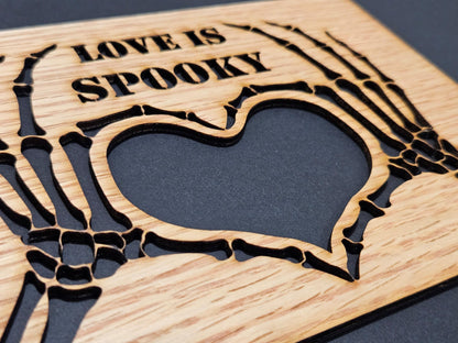 5x7 Love Is Spooky Skeleton Heart Hands Picture Frame with 2 1/4" x 2 7/8" opening for Photo - First Halloween - Halloween Decor