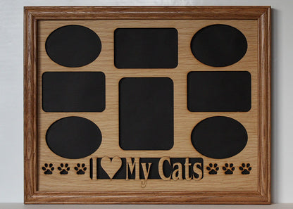 11x14 Cat Collage with Paws Oak Wood Photo Mat Insert