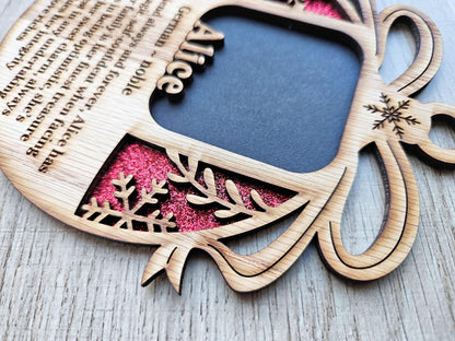 5" Personalized Name Meaning Christmas Ornament Picture Frame | 2x2 photo opening | Custom Frame Gift for Parents & Grandparents | Keepsake | Red