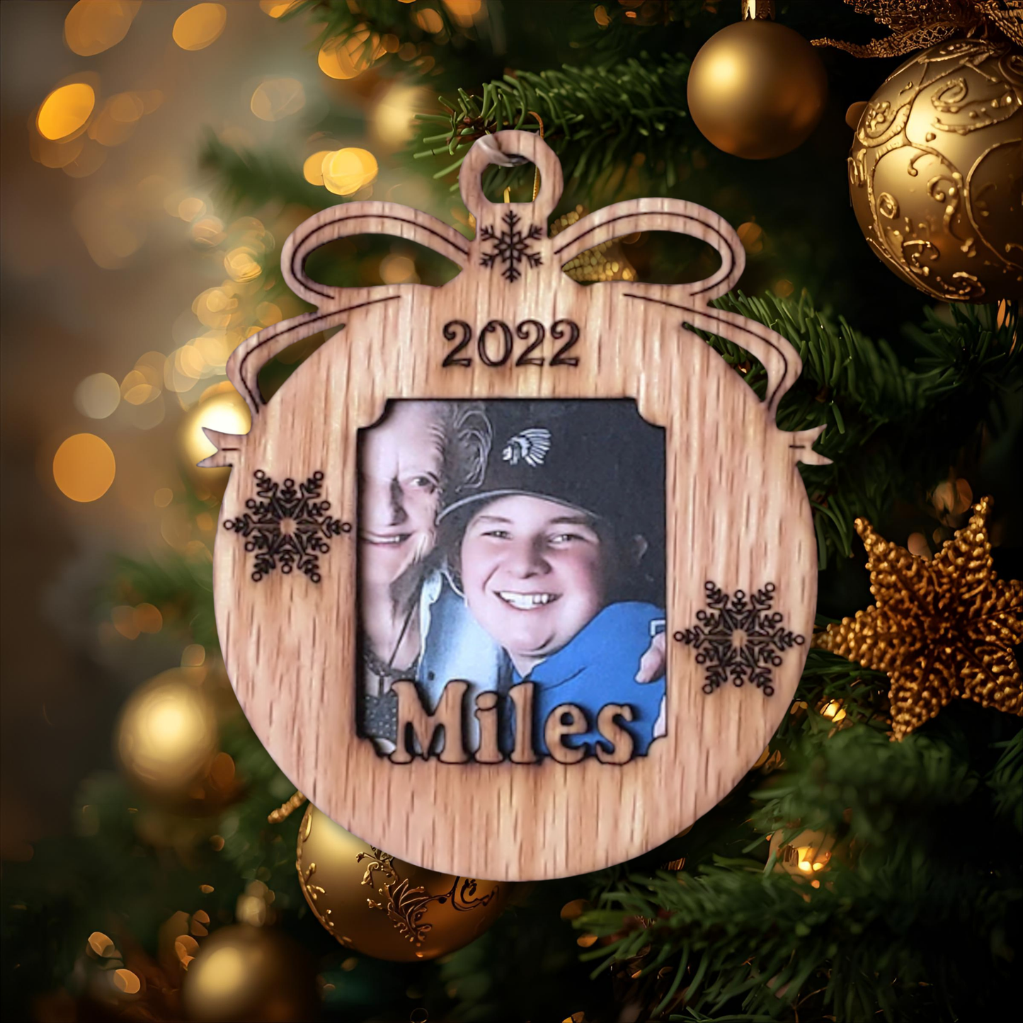 3" Personalized Christmas Ornament with Name | Ornament Photo Frame | Custom Wooden Picture Frame Keepsake | Gift for Parents & Grandparents