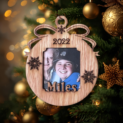 3" Personalized Christmas Ornament with Name | Ornament Photo Frame | Custom Wooden Picture Frame Keepsake | Gift for Parents & Grandparents