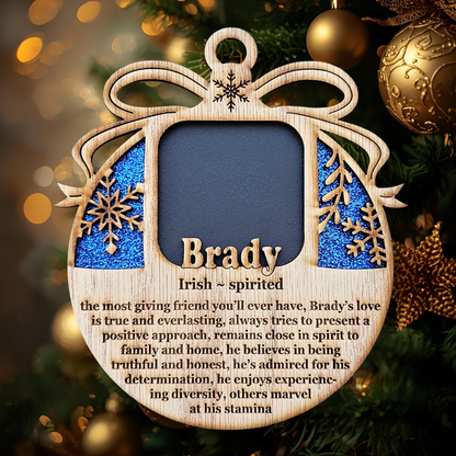 5" Personalized Name Meaning Christmas Ornament Picture Frame | 2x2 photo opening | Custom Frame Gift for Parents & Grandparents | Keepsake | Red