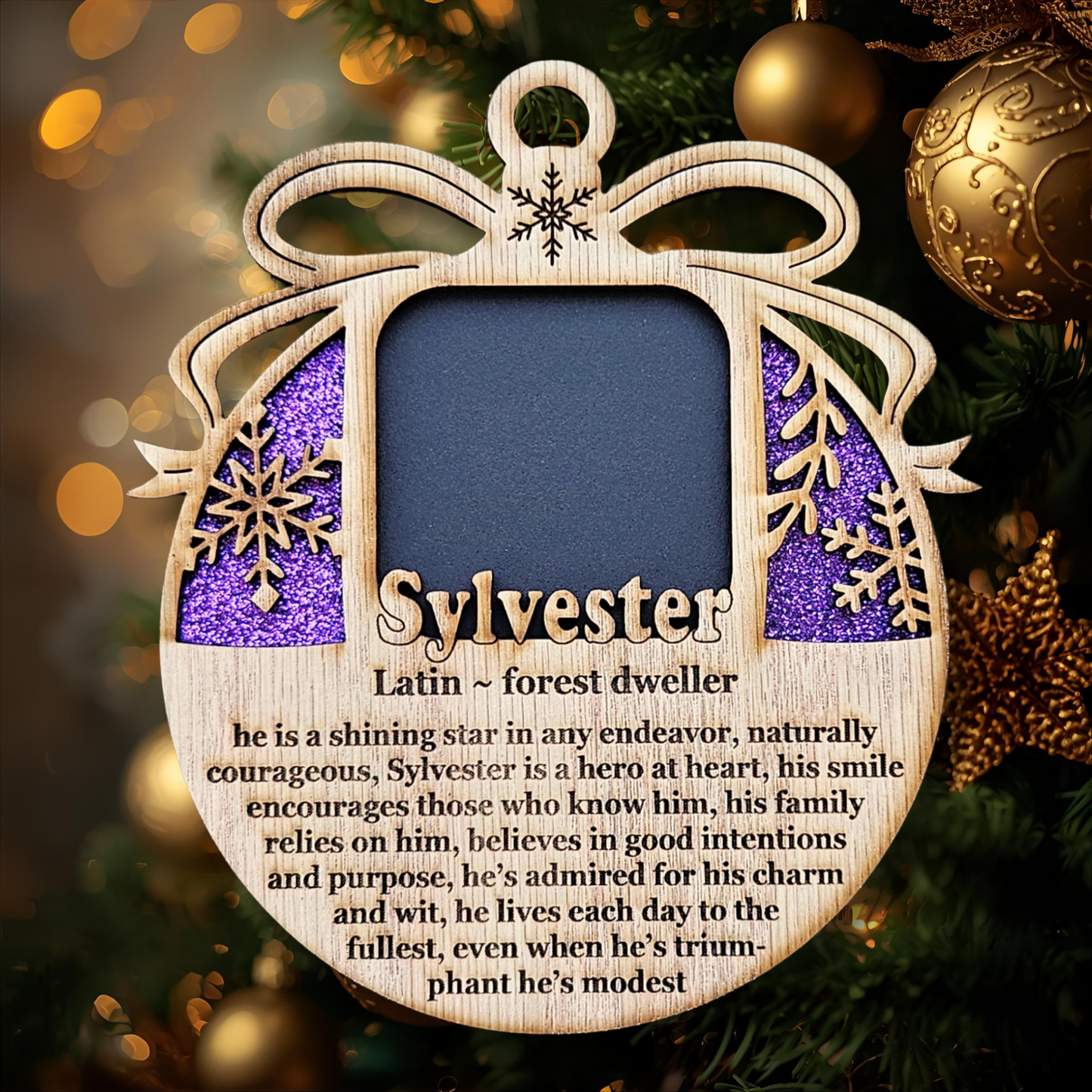 5" Personalized Name Meaning Christmas Ornament Picture Frame | 2x2 photo opening | Custom Frame Gift for Parents & Grandparents | Keepsake | Red