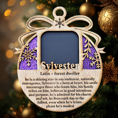 5" Personalized Name Meaning Christmas Ornament Picture Frame | 2x2 photo opening | Custom Frame Gift for Parents & Grandparents | Keepsake | Red